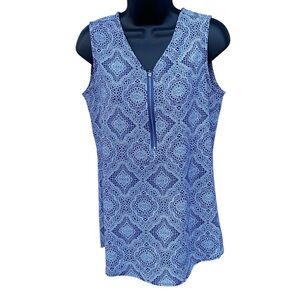 Cathy Daniels Blue Patterned Sleeveless Top Zipper On Top Stretch Size Small NWT